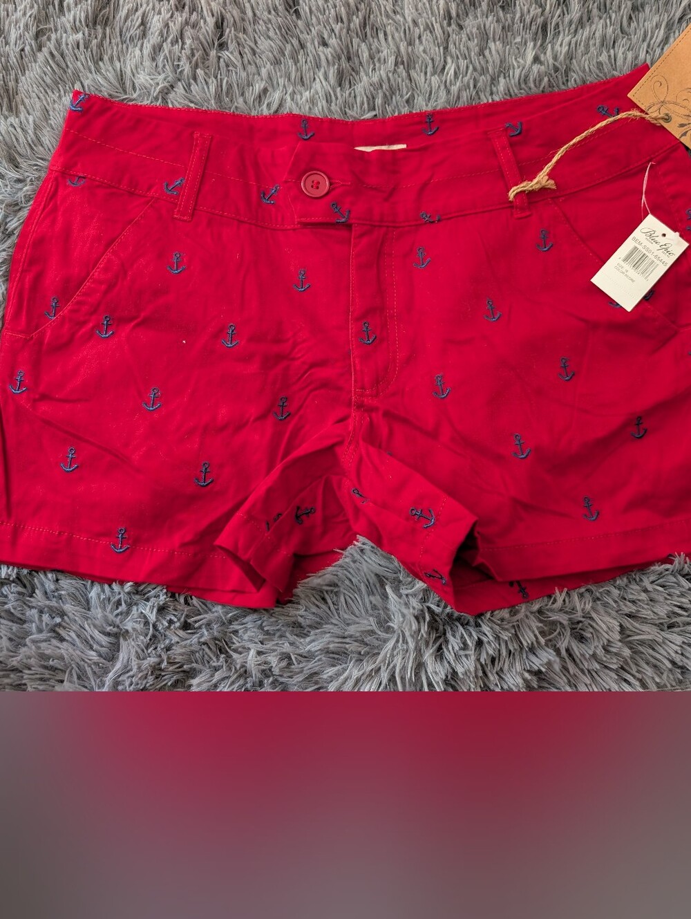 Women's Red Anchor-Embroidered Jean Shorts